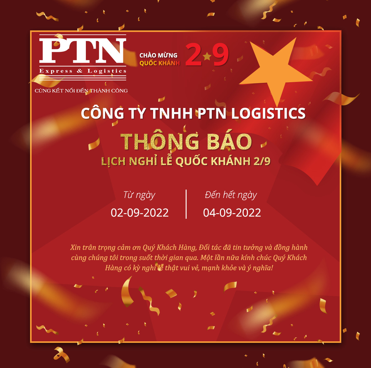 THÔNG BÁO LỊCH NGHỈ LỄ 2-9